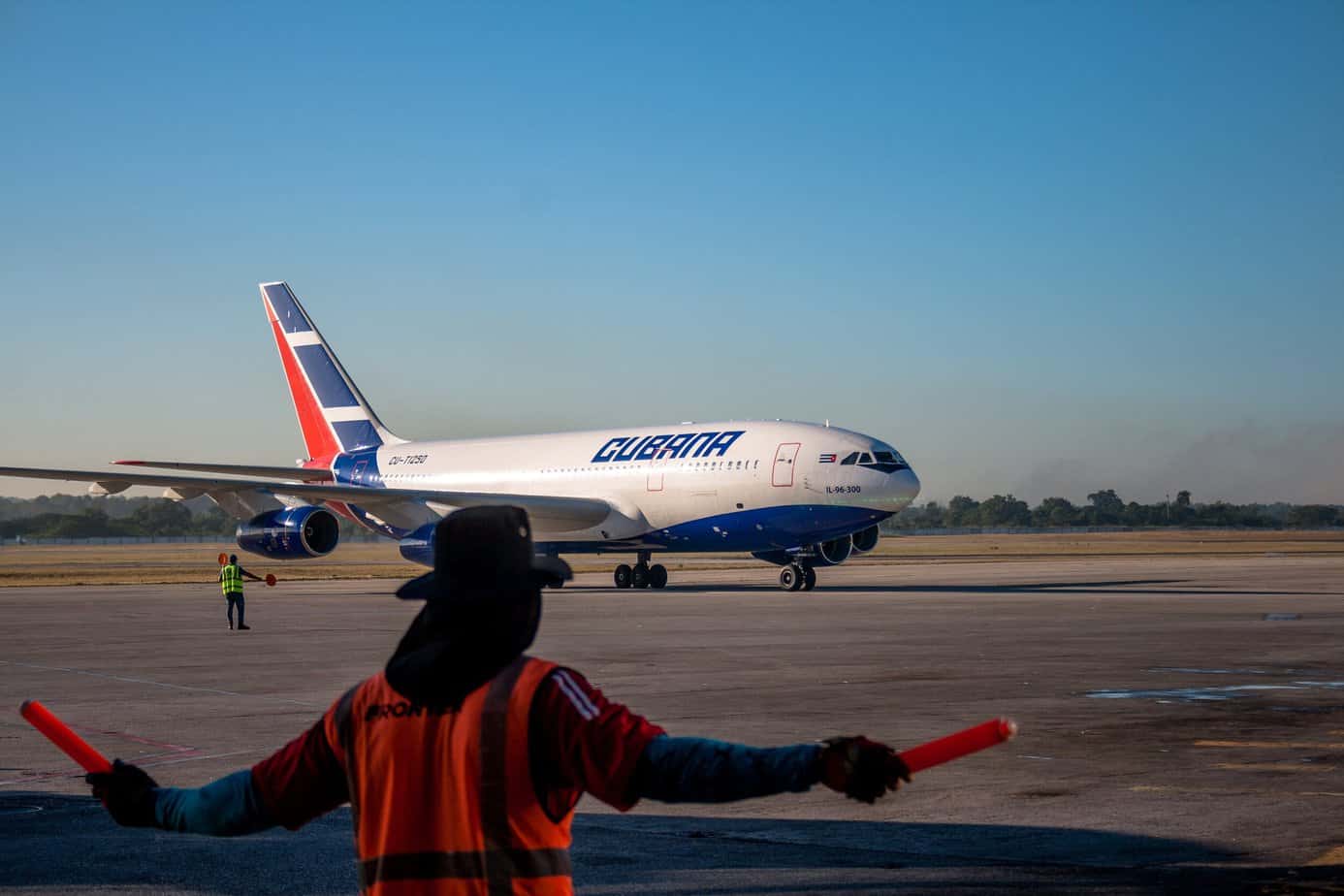 Cubana airplane arriving at the Havana Cuba airport